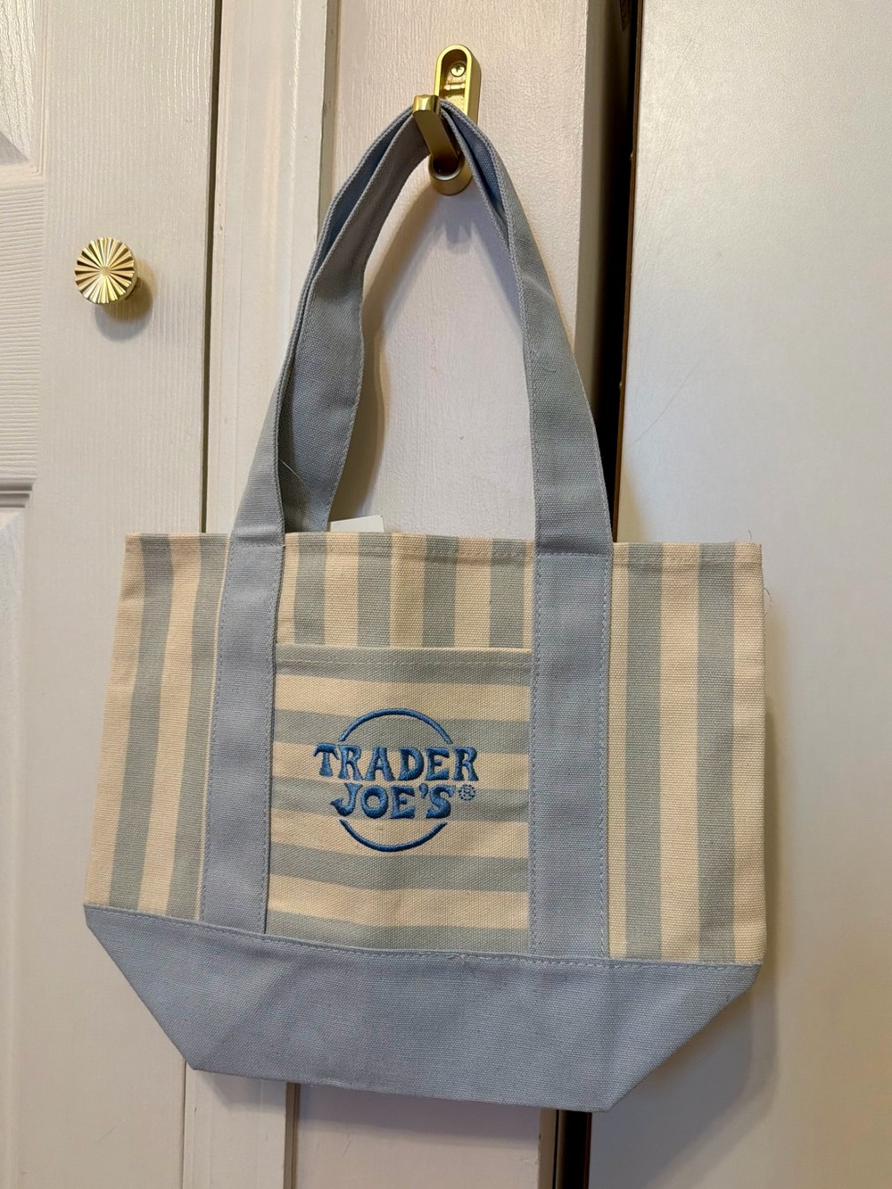 Trader Joe’s Blue & Cream Striped Mini Canvas Tote Bag